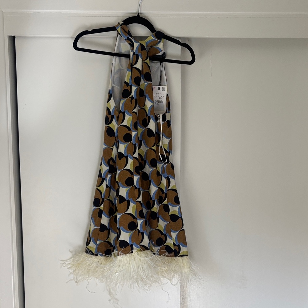 Zara feather trim dress!